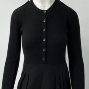 Navy Burberry Knit Sweater Combo Wool/Cashmere Long Sleeve Sheath Dress sz 10
